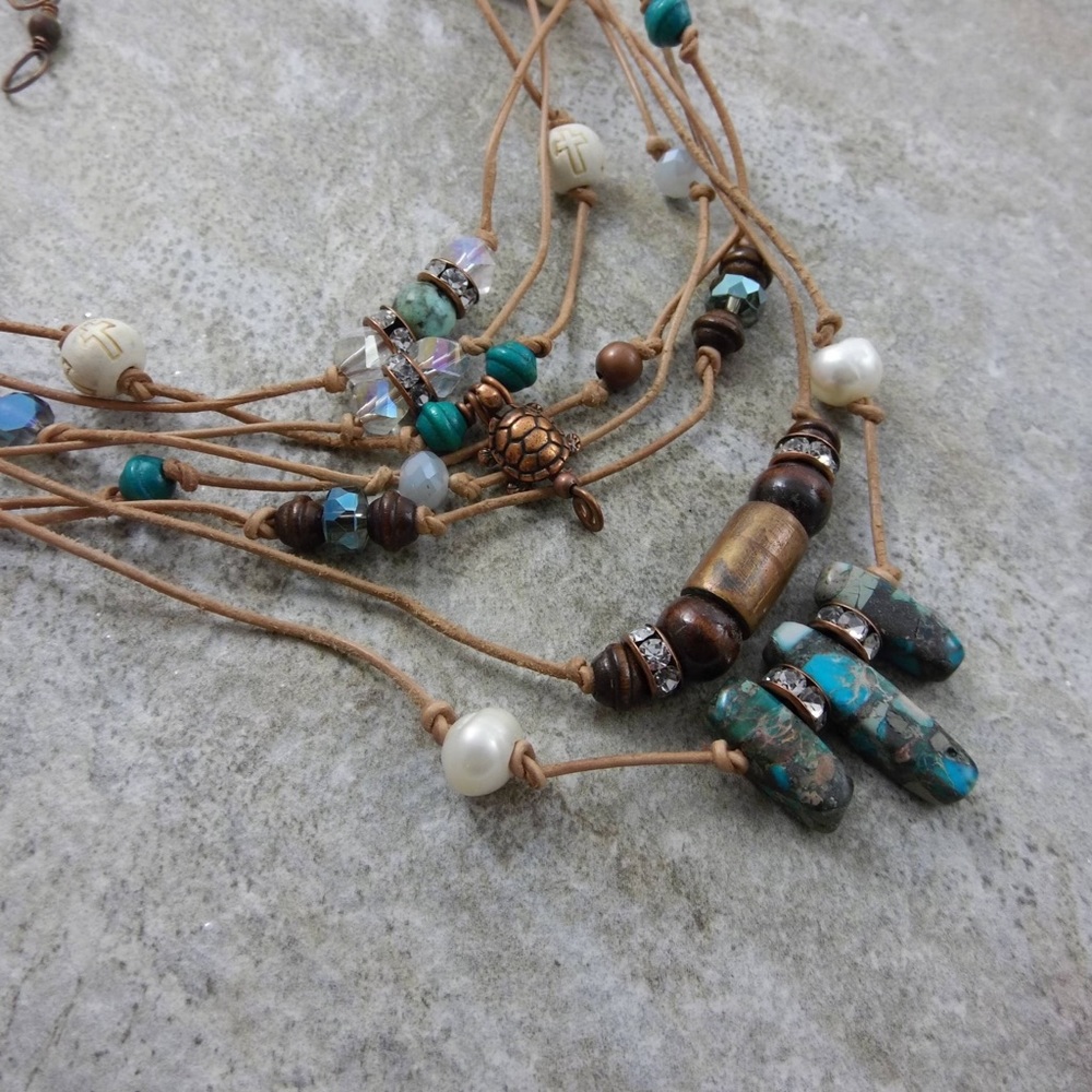 Multistrand leather cord necklace